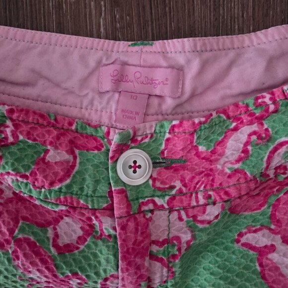 Lilly Pulitzer Pink & Green Butterfly Floral Shorts Size 10 - Picture 3 of 7